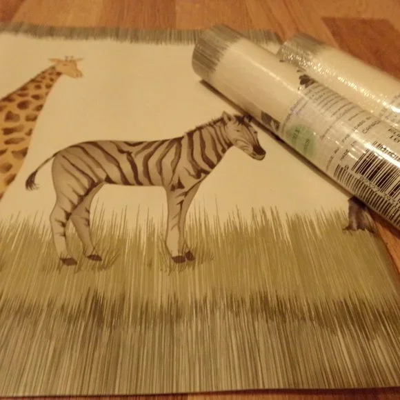 African Safari Animals Tiger Elephant Giraffe Green Grass Cream Wallpaper Border - Picture 10 of 15